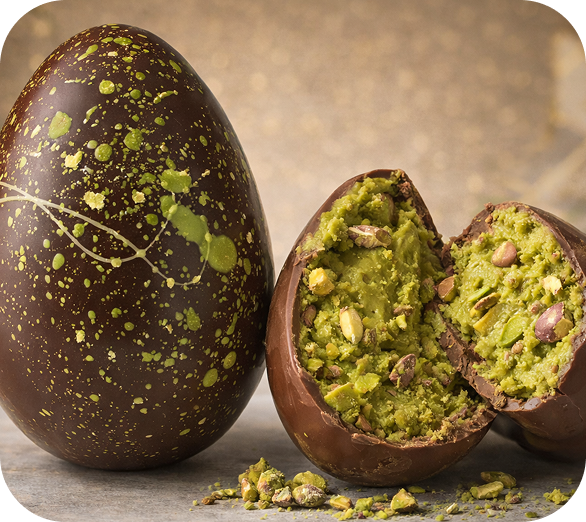 Premium chocolate Easter egg, pistachio filled